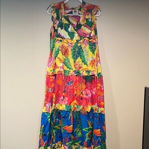 Farm Rio Colorful Sleeveless Maxi Dress with pockets!